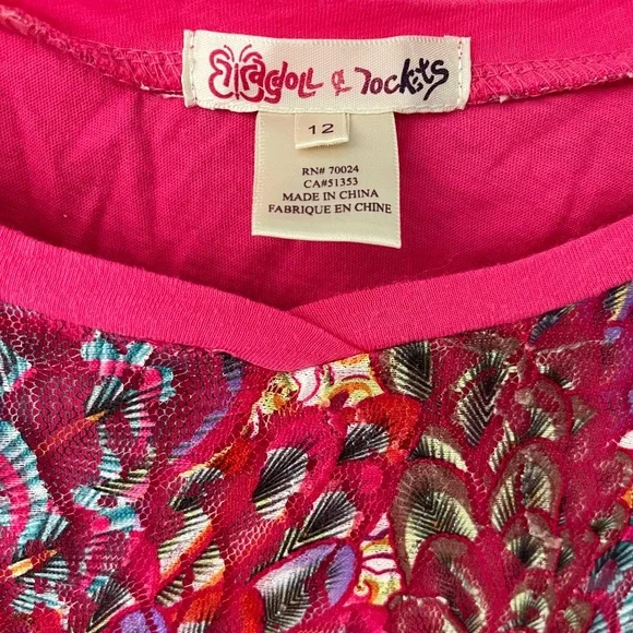 Designer Girls Unique Ragdoll & Rockets Feather Print Dress - Picture 2 of 4